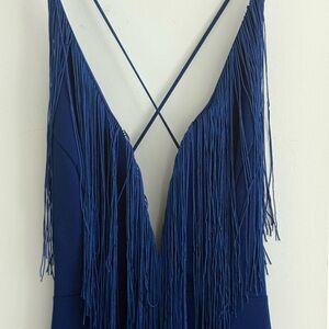 Blue Fringe V-Neck Dress